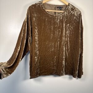 EILEEN FISHER Round Neck Box Top In Hazel Velvet Womens Large Viscose Silk Blend
